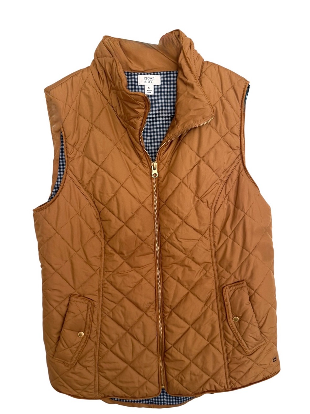 crown & ivy Quilted Tan Brown Vest